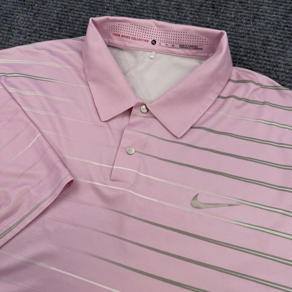 Tiger Woods Collection X Nike Golf Polo Men's Size XL Snap Button Pink Striped